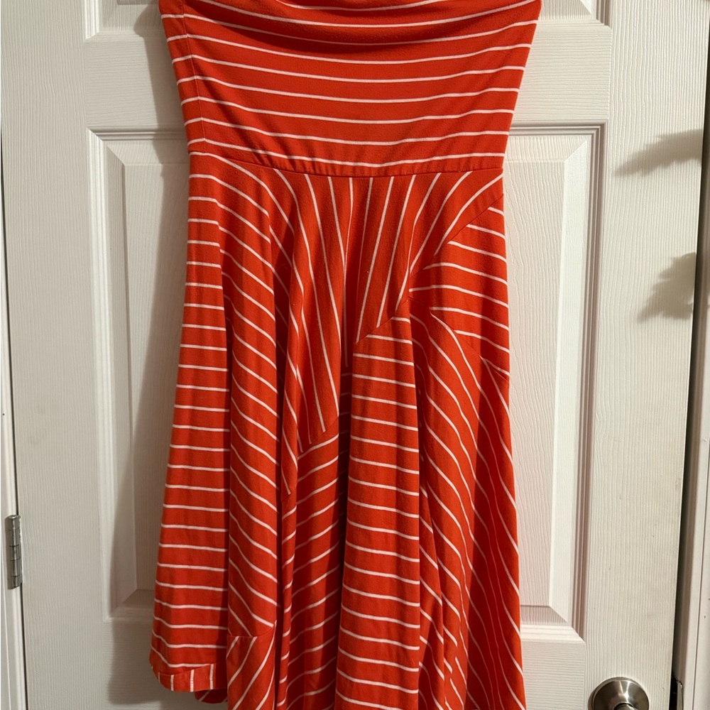 Orange Striped Strapless Dress